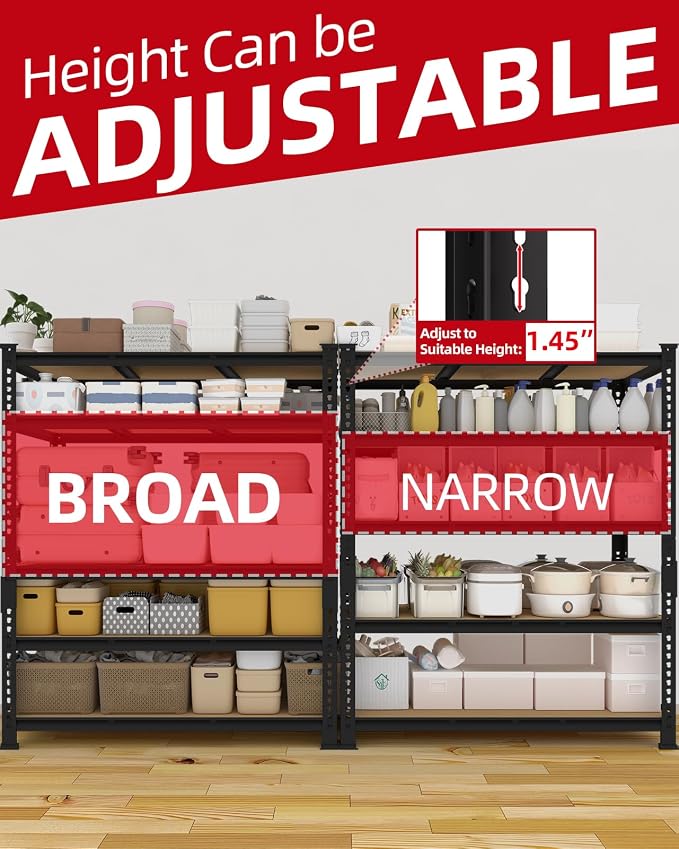 PrimeZone 3250 LBS Heavy Duty Garage Storage Shelves Adjustable Shelf, 5PCS | 48"W X 24"D X 72"H, 5-Tier Metal Shelving Unit, 10 Support Beams, Easy Assembly, Standing Utility Rack for Warehouse Basement