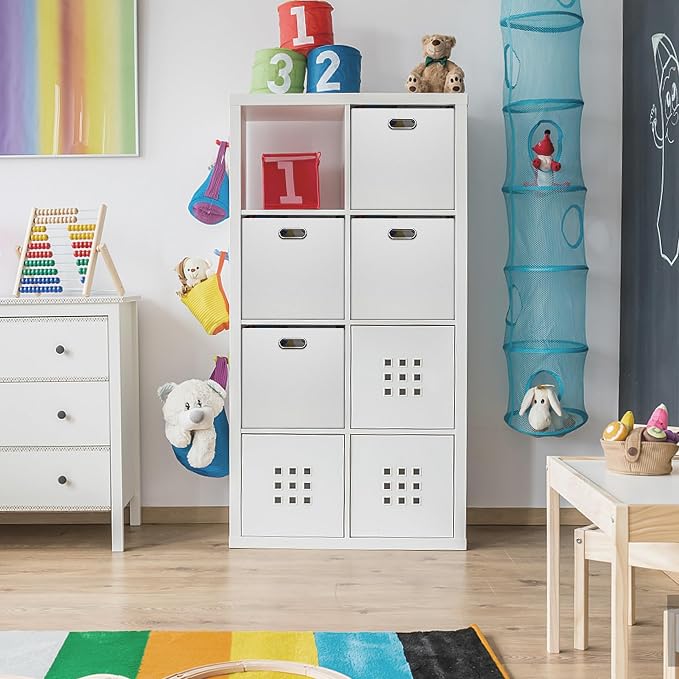 Posprica 13x15x13in Collapsible Storage Bins, Fabric Foldable Cube Storage Boxes, Decorative Storage Baskets Organizer for IKEA Kallax, Shelves, Closet, Clothes, Set of 4-White