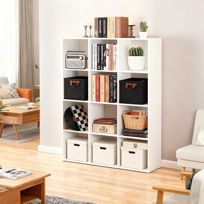 JupiterForce 12-Cube Storage Organizer, Bookcase, Cubical Storage Shelf, Cabinets Organizer, Unit Bookshelf with Back Panel for Living Room Bedroom, White