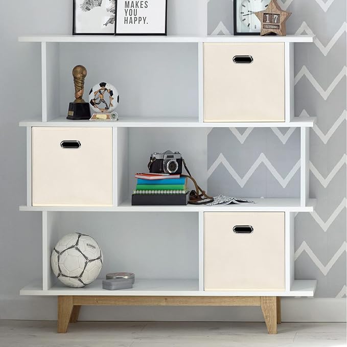 Black Foldable Storage Cubes Bins , Fabric Storage Box Cubes Organizer Baskets with Dual Handles for Home Organizer(Creamy-White)