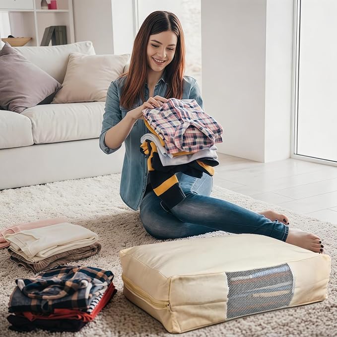 6 Pcs Cotton Canvas Sweater Storage Bag, 20"x14"x5" Closet Organizer Bag | Breathable Material, Mesh Window Design, Dustproof, Moth Proof, Large Capacity, Suitable for Seasonal Clothing, Bedding, etc.