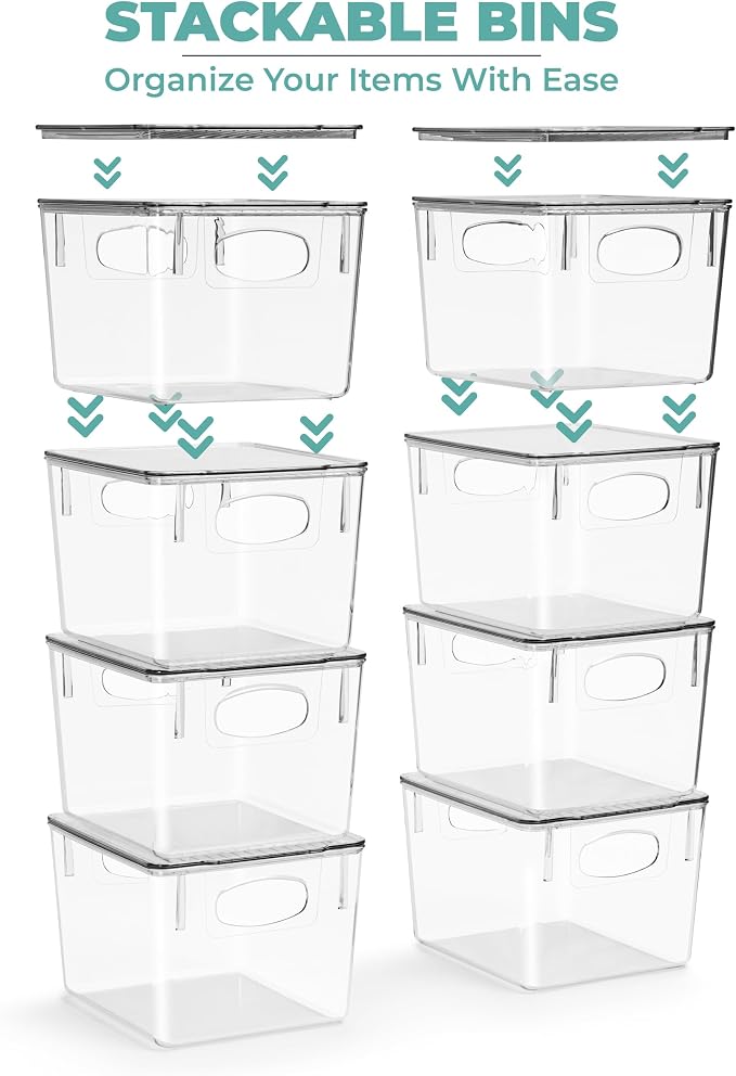 Sorbus Medium Plastic Storage Bins with Lids, Stackable, Toy, Clothes, Medicine, Makeup, Closet, Art Supply, Bathroom, Shoe, Toy Storage Organizer (8 Pack)