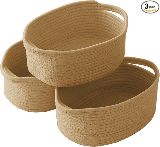 JMvicyroam Small Woven Basket, Empty Gift Basket, Jute/3 Pack | Small Gift Basket, Cotton Rope, 12 x 8 x 35 in, Handles, Includes Ribbon and Bag, Birthday Gift Basket