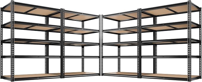ROOMFAVE 72" H Storage Shelves 5 Tier Garage Shelving Heavy Duty,2050LBS Adjustable Metal Shelving Unit, Garage Shelves for Basement, Warehouse, Pantry, Closet, 72" H x 35.5" W x 16" D, Black,4PCS
