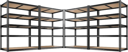 ROOMFAVE 72" H Storage Shelves 5 Tier Garage Shelving Heavy Duty,2050LBS Adjustable Metal Shelving Unit, Garage Shelves for Basement, Warehouse, Pantry, Closet, 72" H x 35.5" W x 16" D, Black,4PCS