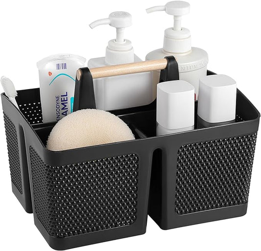 rejomiik Portable Shower Caddy Basket Plastic Cleaning Caddy Organizer Storage Tote with Handle for Bathroom, College, Dorm Room Essentials, Black | Cleaning Caddy Organizer for Bathroom, College Dorm Room Essentials, Storage Tote