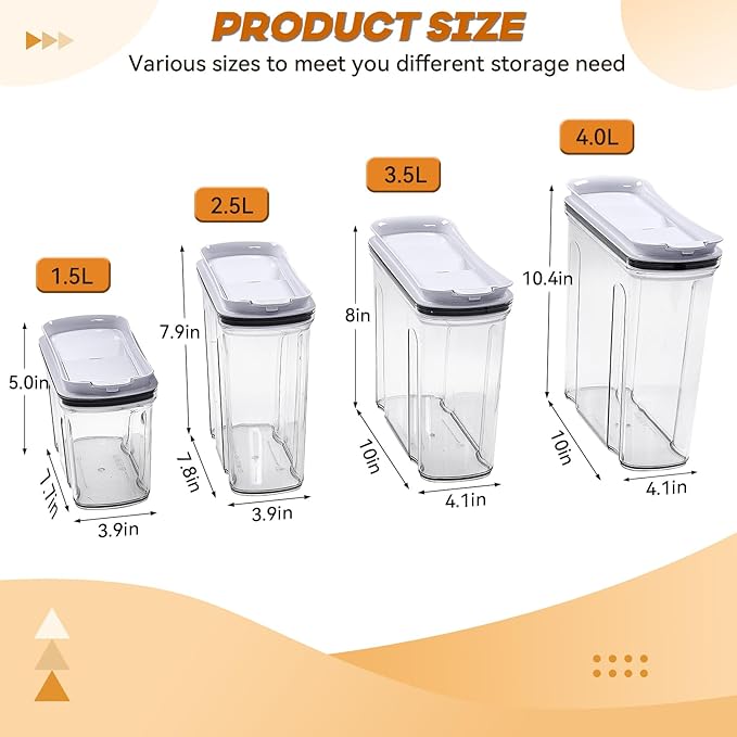 Cereal Containers Storage Set, Airtight Food Storage Container with Lid 3.5L,2PCS BPA-FREE Plastic Pantry Organization Canisters for Rice Cereal Flour Sugar Dry Food in Kitchen…