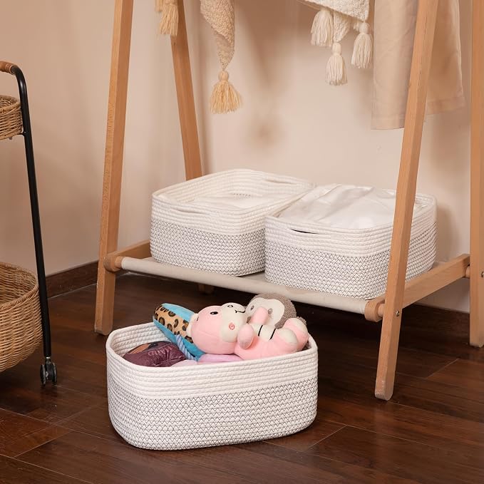 OIASKET Storage Baskets for Organizing 3 Pack, Woven Baskets for Shelves, | Closet Organizer Bins with Handle, Empty Gift Basket, Toy Storage for Toys, Blankets, Towels, Clothes, Books, 15"x11.42"x6.7"