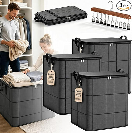 Spacious Moving Storage Bin Blanket Storage Bags - Upgrade Large Capacity Zippered Fabric Organizer for Bedding & Clothes, Foldable with Reinforced Handles for Quilts，3Pcs：M: 19.7 x 15.7 x 19.7 in