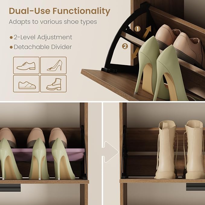 Shoe Cabinet Organizer with 3 Flip Drawers,Narrow Shoe Rack 23.6" W White | Freestanding shoe storage cabinet for entryway,foyer and hallway,slim design and space-saving flip drawers