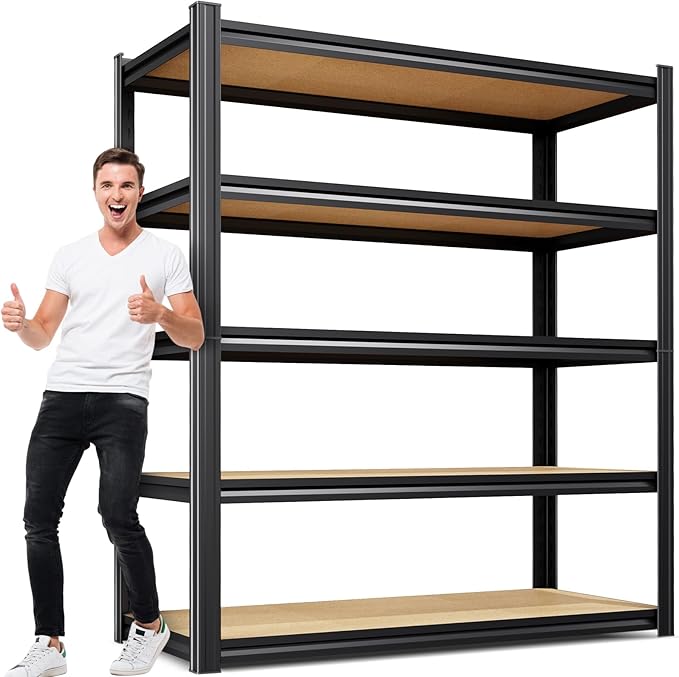 78" H x 46" W x 20" D Garage Shelving for Large Storage Organization, 5-Tier Adjustable Metal Storage Rack for Tools, Storage Bins & Bulk Items, Utility Shelf for Garage,Pantry & Workshop