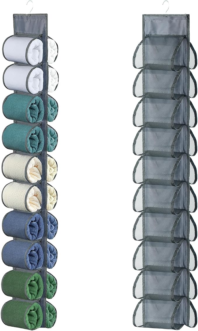 Hanging Storage Legging Organizer for Wardrobe 20 Pockets Grey | Hang on rod, behind door, Clear-view pockets keep leggings, jeans, scarves visible. Space-saving for bedroom, dorm, apartment
