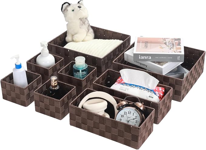 Posprica Woven Baskets, Storage Baskets for Organizing (Set of 8), Cube Baskets Bin Container Matching Storage Boxes Organizers for Pantry, Office, Shelves, Media-room