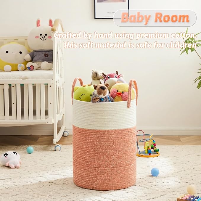 Laundry Basket,Woven Cotton Rope Laundry Hamper,100L for Decor Storage of Dirty Clothes,Toys and Blankets in Bathroom,Baby Room and Living Room
