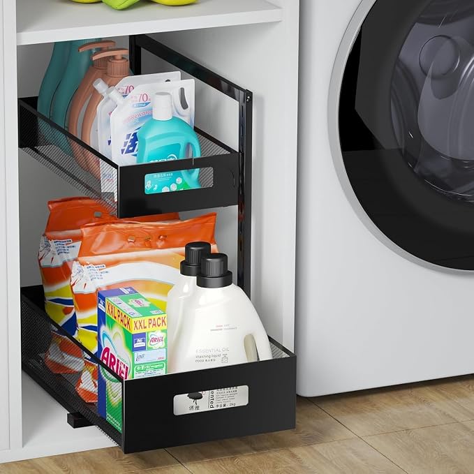 Petiza Under Sink Organizer Pull Out Cabinet Organizer Adjustable Height 2 Tier with Sliding Drawers Kitchen Bathroom Organizer and Storage(1pc) (Pack of 6)