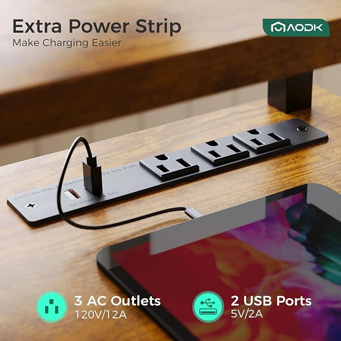 AODK 55 Inch Standing Desk with Drawers & Keyboard Tray, Rustic Brown | 3 Outlets & 2 USB Ports, LED Lights, Monitor Stand, Cable Management Tray, 3 Memory Heights, 29.9"-46.1" in Range