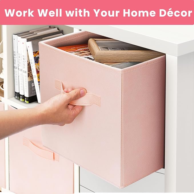 Criusia Storage Cubes- 11 Inch Cube Storage Bins for Organizing Shelves - Nursery Closet Organization Bins for Clothes Blanket - 10 Pack Collapsible Decorative Storage Box for Magazines (Pink)
