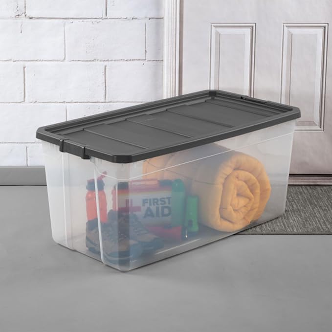 Sterilite 6-Pack Modular Stacker Box, Durable Clear Plastic Storage Bins with Latching Lids, 200 Quart - Stackable Organizing Container Boxes for Closet, Bathroom, and Office