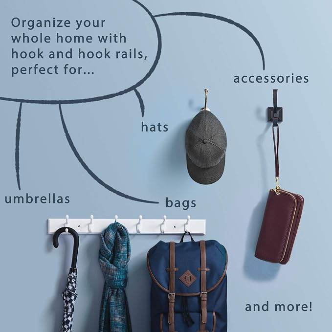 Franklin Brass Heavy Duty (1-Pack) 27" Coat Rack Wall Mount Pure White Hat Rack with 6 Hooks Hanging Hook Rail for Clothes, Towels, Purses, Bags, Kitchen, Entry, Closet Organization RPLR6DJ-PWW-L1