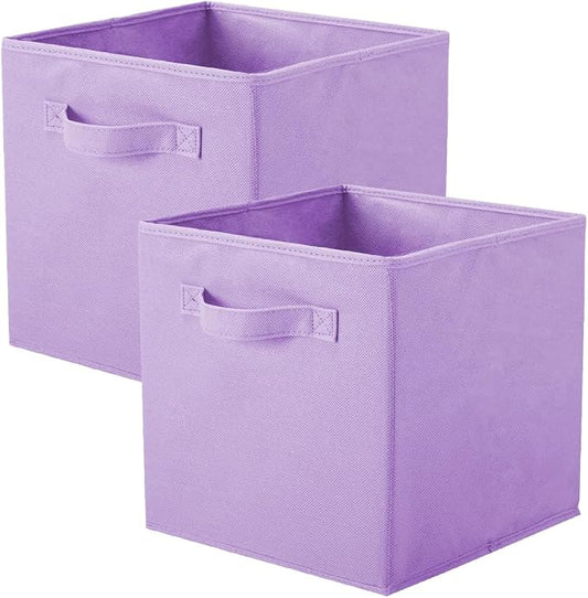 PowerKing Collapsible Storage Cubes, Farbic Storage Bins, Purple, 2 Pack | Sturdy, Lightweight, Easy Pull Handle, Closet & Shelf Organizer, Clothes and Toys Storage, 10.5'' x 11'' x 10.5''