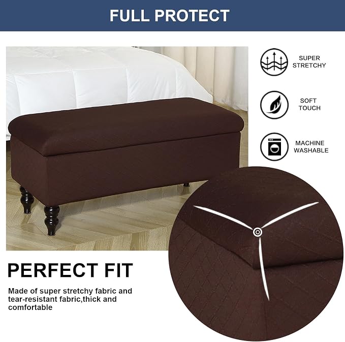 FUANGUI Ottoman Cover Slipcovers Rectangular Folding Stretch | Storage Bench Footrest Sofa Stool Covers Footstool Protector with Elastic Bottom, Removable Washable,Medium