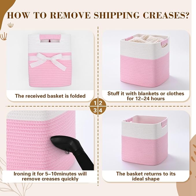 13 Inch Storage Cubes, 3 Pack Cube Storage Bins for Organizing, Cotton Rope Woven Baskets for Shelves, Bathroom, Kids Room, Closets, Baby Nursery