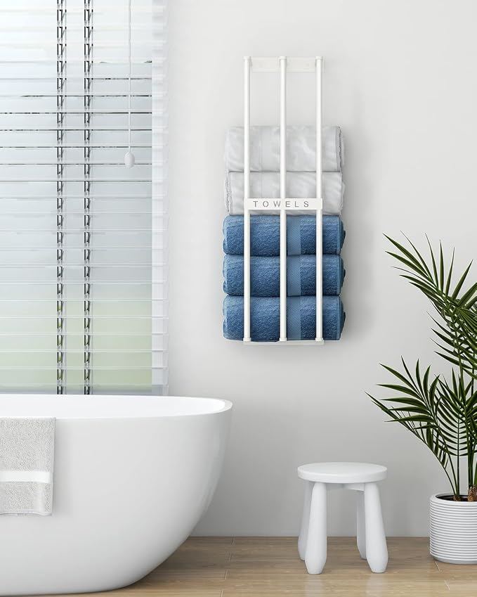 Bethom Towel Racks for Bathroom, Towel Storage Holder Space Saving, White | 30 Inch Towel Rack for Rolled Towels, Modern Minimalist Style, Rust-Proof, Perfect for narrow shower wall & compact bathrooms