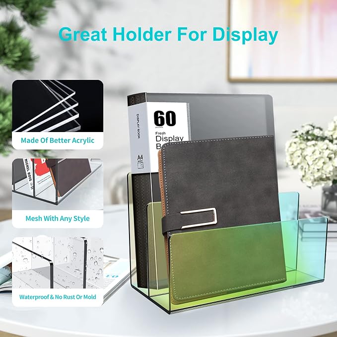 Boloyo Acrylic File Holder,1PC 2 Sections Rainbow File Organizer Mail Letter Sorter Desktop Folder Holder for Home Office School Envelope Bill Filling Paper Document
