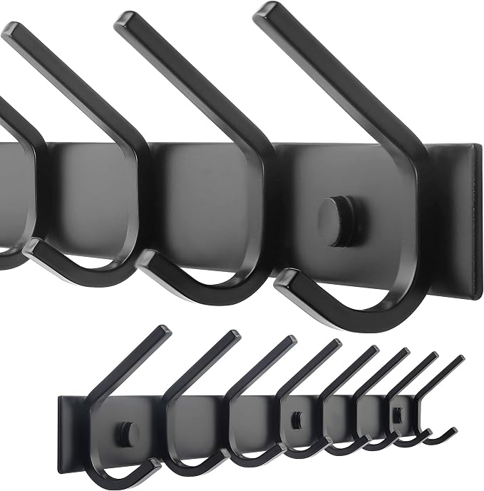 WEBI Coat Rack Wall Mounted,8 Coat Hooks for Hanging Coats,24" Heavy Duty Metal Double Hook Rack Rail Coat Hanger Wall Mount for Clothes Entryway Jacket,Black