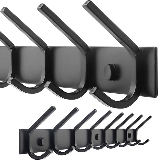 WEBI Coat Rack Wall Mounted,8 Coat Hooks for Hanging Coats,24" Heavy Duty Metal Double Hook Rack Rail Coat Hanger Wall Mount for Clothes Entryway Jacket,Black