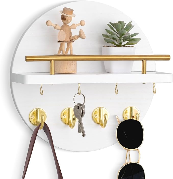 dreampossible Key Holder Wall Mount - 10.2 Inch Decorative Key Rack and Mail Organizer with 8 Key Hooks - Wooden Key Hanger with Shelf for Wall and Home Decor