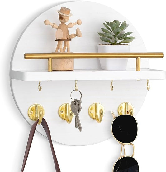 dreampossible Key Holder Wall Mount - 10.2 Inch Decorative Key Rack and Mail Organizer with 8 Key Hooks - Wooden Key Hanger with Shelf for Wall and Home Decor