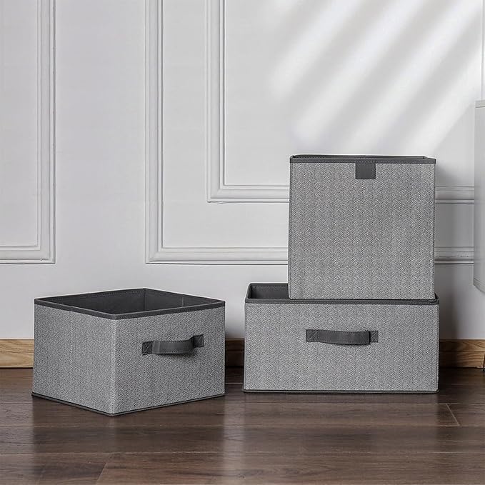 Storage Baskets, 11.8-Inch Woven Fabric Bins, Storage Cubes with Reinforced Handles, Organizer Bins for Closet Shelves, Foldable, for Toys, Clothes (2PCS/Grey-11.8*11.8*11.8inch)