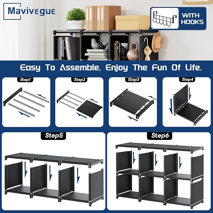 Mavivegue Bookshelf,15 Cube Storage Organizer,Book Shelf Organizer,Tall Bookcase Shelf,Book Cases/Shelves,Black Cube Shelf,Cubbies Closet Storage Shelves for Bedroom,Living Room,Home,Office