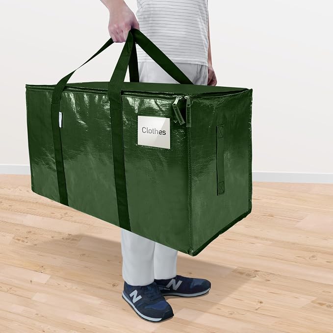 TICONN 4 Pack Extra Large Moving Bags Heavy Duty with Zippers & Carrying Handles, Durable Storage Bags Moving Boxes for Closet Organizers and Storage (4 Pack, Olive)
