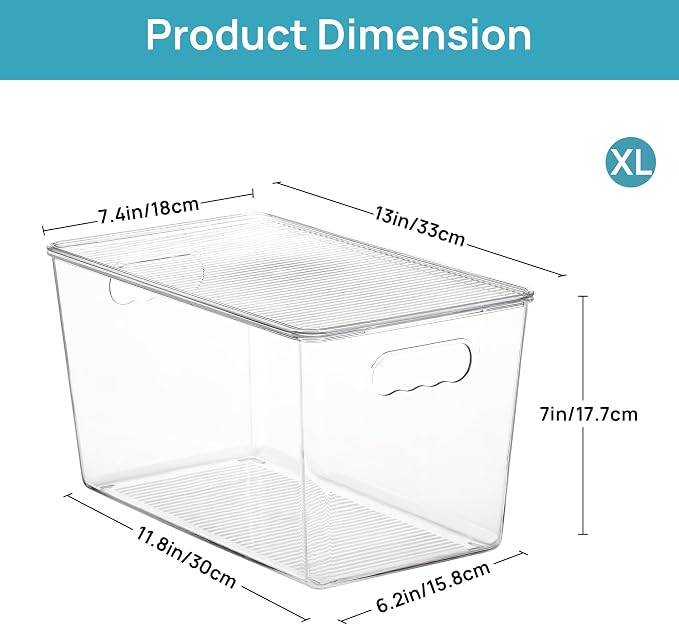 Vtopmart 4 Pack Clear Stackable Storage Bins with Lids, XLarge | BPA-free Plastic, Organize Vertically, For Pantry Kitchen Fridge Cabinet Closet Bathroom, Built to Last, Easy to Move