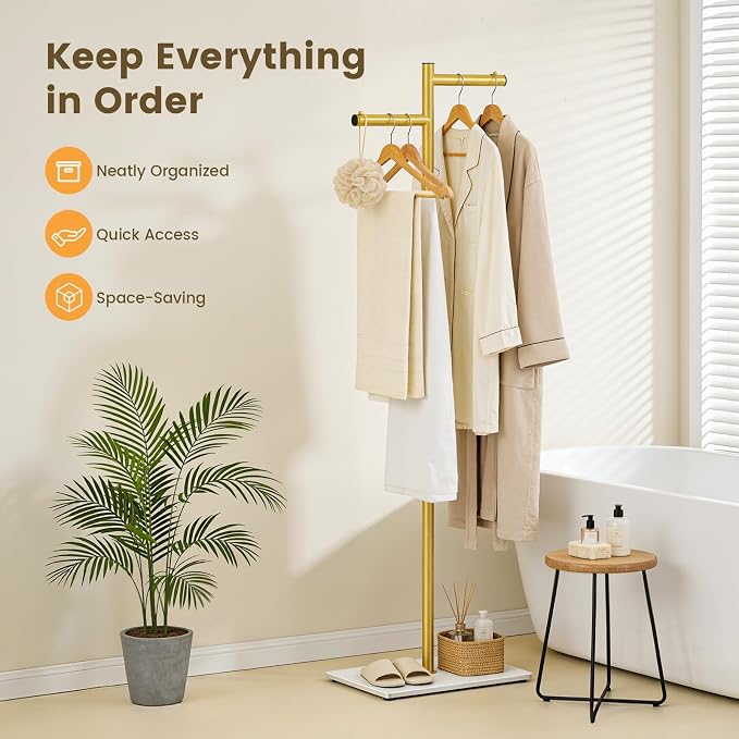 Metal Freestanding Coat Rack, 68.9"H Z-Shaped Coat Tree with Natural Rock Base, Modern Clothes Hanger Stand for Coats, Hats, Bags & Scarves, Ideal for Entryway, Bedroom, Office & Living Room