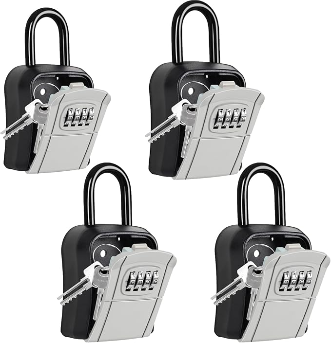 Portable Key Lock Box,Key Holder Safe Security Lock Box for Indoor, Outdoor, Garage, Garden, Store (4 Pack, Grey)