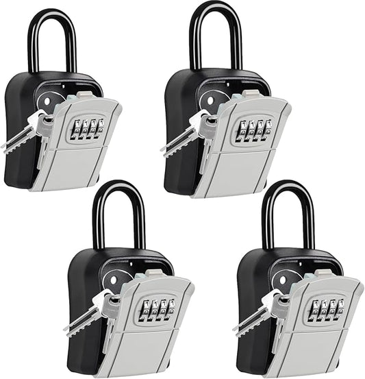 Portable Key Lock Box,Key Holder Safe Security Lock Box for Indoor, Outdoor, Garage, Garden, Store (4 Pack, Grey)