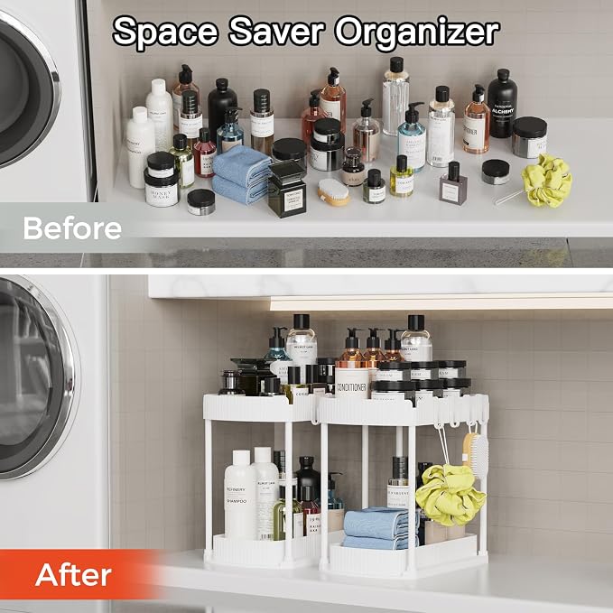 Ukeetap 2 Pack Multi-Purpose Pull-Out Storage Organizers, Under Sink & Cabinet Storage, 12.8 Inch, White