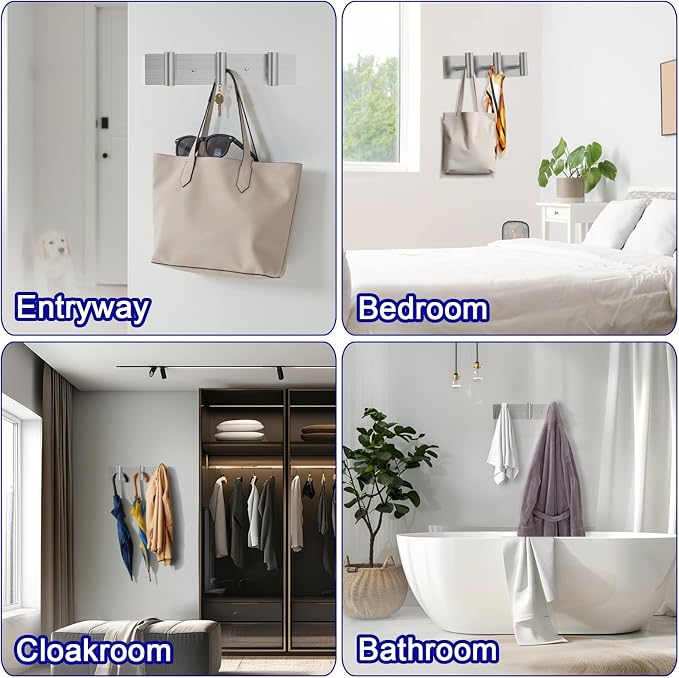 Bntuk Coat Rack Wall Mount - 3 Coat Hooks, Towel Racks for Bathroom Robes Bags Keys, Hat Rack Wall Towel Hooks Organizer (Silver)