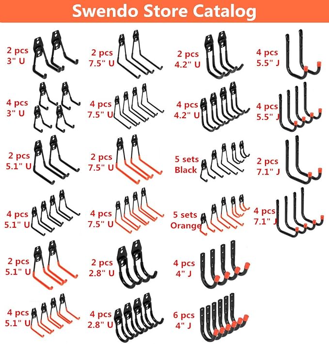 Storage Double Hooks Garage Space Saver Organizer Utility Hanger,Rack Extended Wall Mount Tool Heavy Duty Steel Holder with Anti-Slip Coating, 4 Pack 5.1" Garage Hook