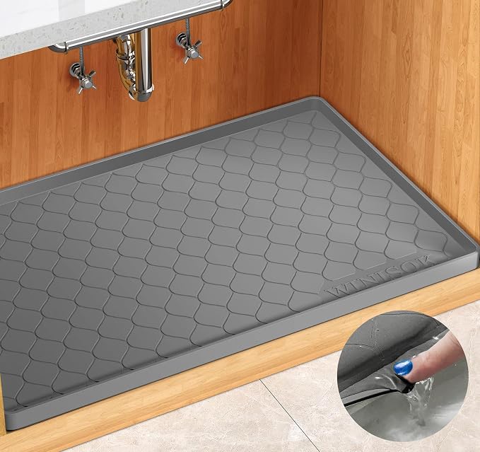 Winisok Waterproof Under Sink Mat 25" x 19", Silicone Mat, Dark Gray | Raised Edge Traps Spills & Leaks, Shelf Liner, Cabinet Protector, for Kitchen, Bathroom, Boots, Pets, Home Essentials