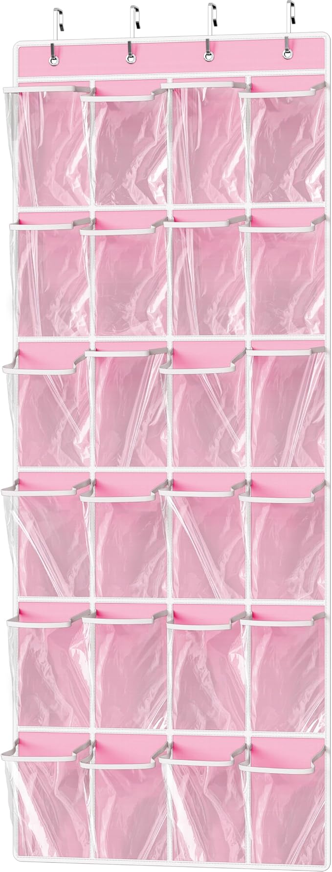 Simple Houseware 24 Pockets Large Clear Over the Door Shoe Organizer, Pink | 56" x 22.5", 4 Durable Metal Hooks, 5" x 9" Pocket Size, Multipurpose