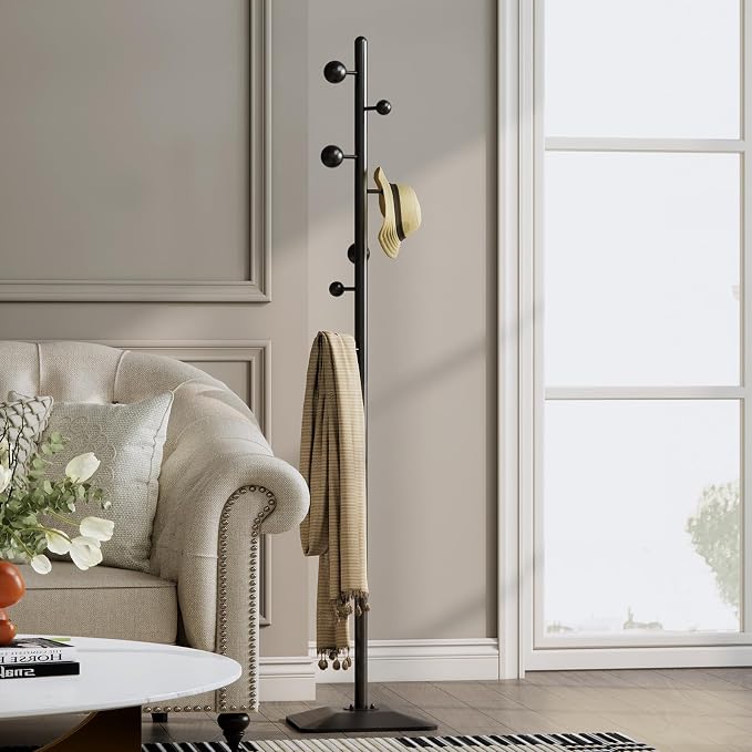 Coat rack freestanding,Coat tree freestanding heavy duty with 7 ball hooks,Coat hanger stand with metal base for entryway hallway bedroom
