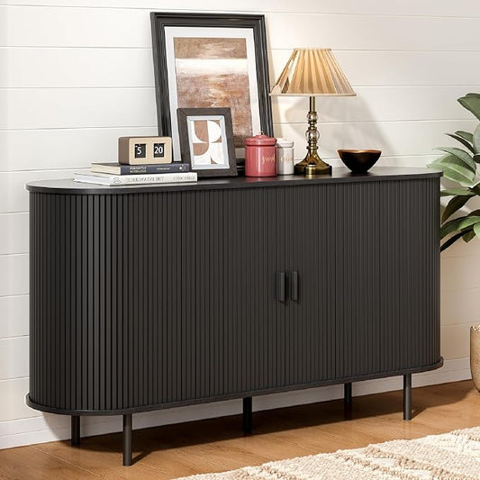 55" Sideboard Buffet Cabinet with Storage, Storage Cabinet with Sliding Door & Adjustable Shelf, Modern Accent Coffee Bar Cabinet Console Table for Kitchen, Entryway, Black