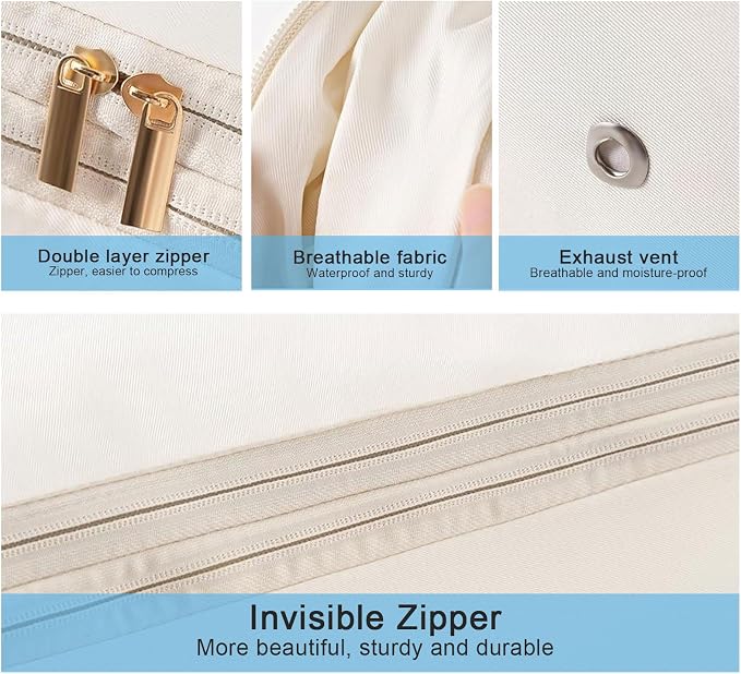 1PC Compression Storage Bag, 3-Layer Zipper Blanket Storage Bag, Ultra Space Saving Self Compression Organizer for Comforters, Clothes, Pillows, Duvet and Bedding Sets (Beige, X-Large)