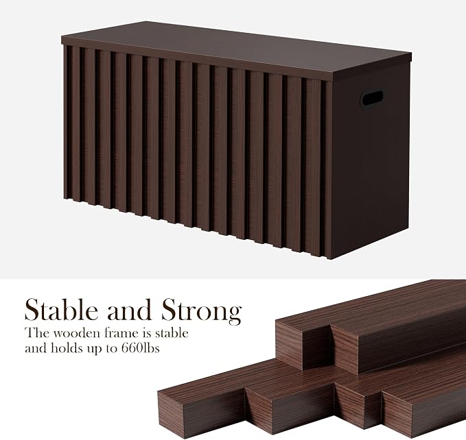 Storage Bench,39.4" Wood Box, Storage Trunk with 2 Safety Hinges, Ottoman Storage Chest, Fluted Storage Bench for Bedroom, Entryway, Living Room (Walnut)