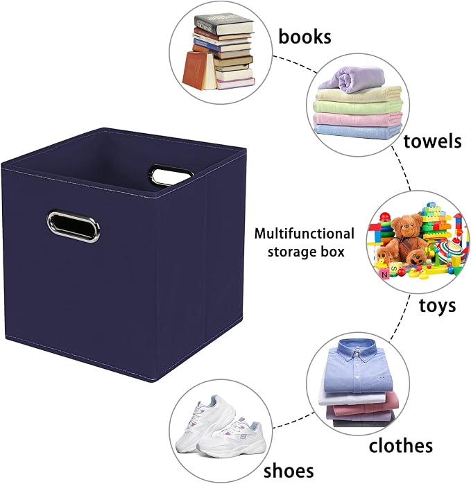 Navy Blue Fabric Storage Bins, Set of 3, 11x11x11, Foldable Cube Bins for Cloth or Accessory Storage