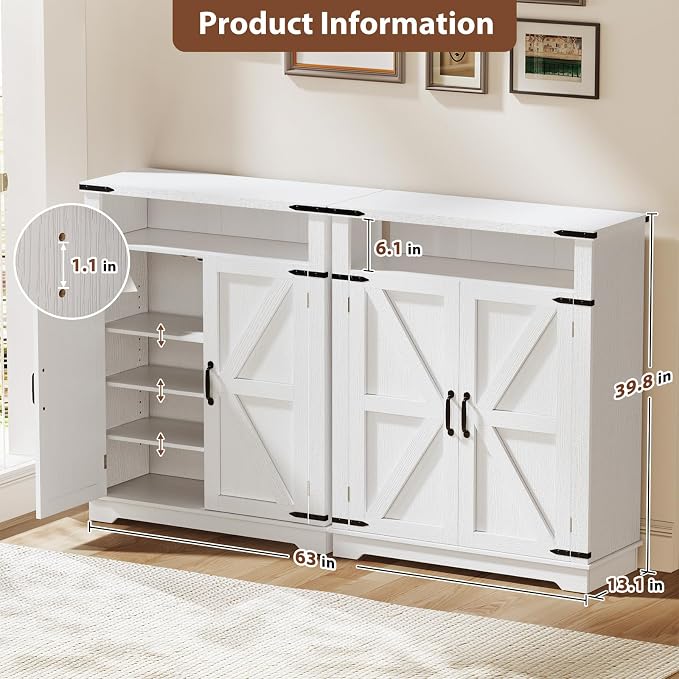 ALLSTAND 6-Tier Shoe Cabinet with Doors, Set of 2, Entryway Shoe Rack Shoe Storage Cabinet with Adjustable Shelves & Anti-tip Fitting for Entryway, Living Room, Closet (White, 4-Doors)